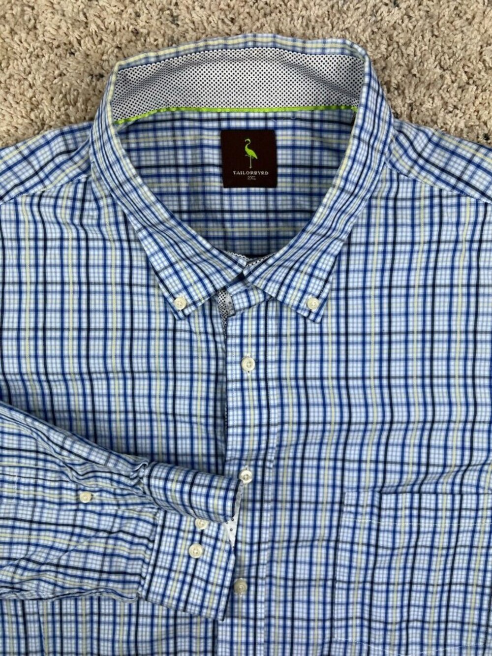 Tailorbyrd Shirt Men's XXL Long Sleeve Button Up Plaid Blue Yellow White Cotton